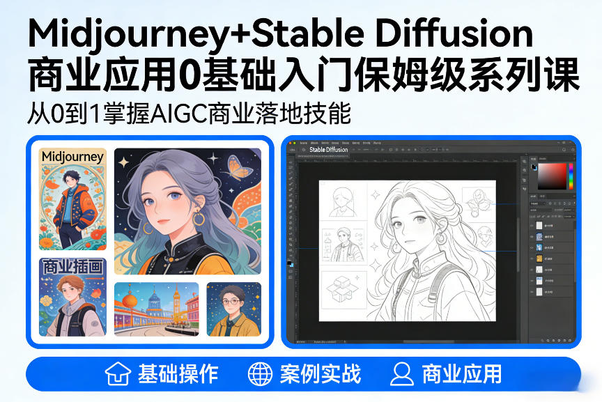 AIGC商业应用Midjourney+Stable Diffusion教程，0基础入门保姆级系列课-紫橙网创项目网