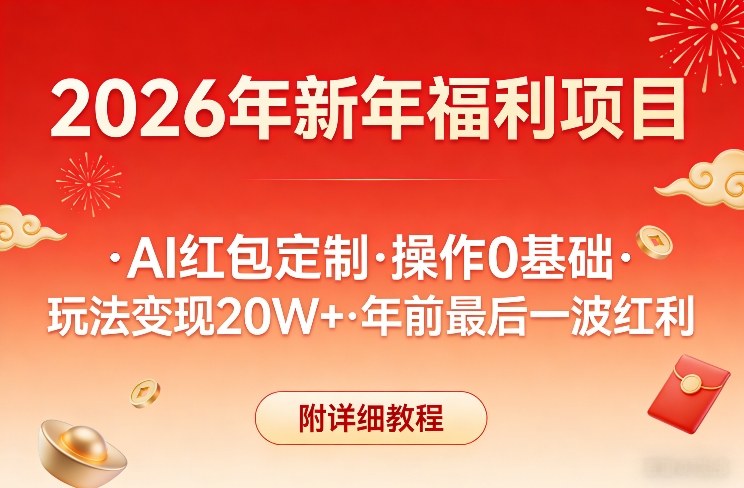 新年福利项目，AI红包定制，操作0基础，玩法变现20W+年前最后一波红利，附详细教程-紫橙网创项目网