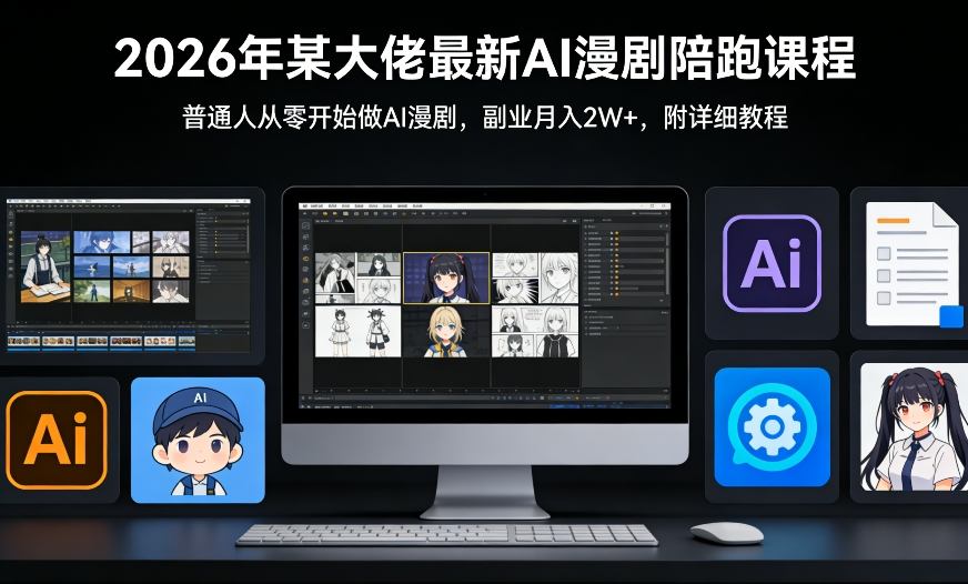 26年某大佬最新Ai漫剧陪跑课程，普通人从零开始做AI漫剧，副业月入2W+-紫橙网创项目网