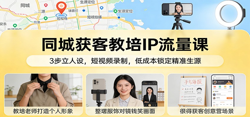 同城获客教培IP流量课：3步立人设，短视频录制，低成本锁定精准生源-紫橙网创项目网