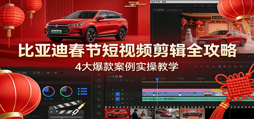 比亚迪春节短视频剪辑全攻略，4大爆款案例实操教学-紫橙网创项目网