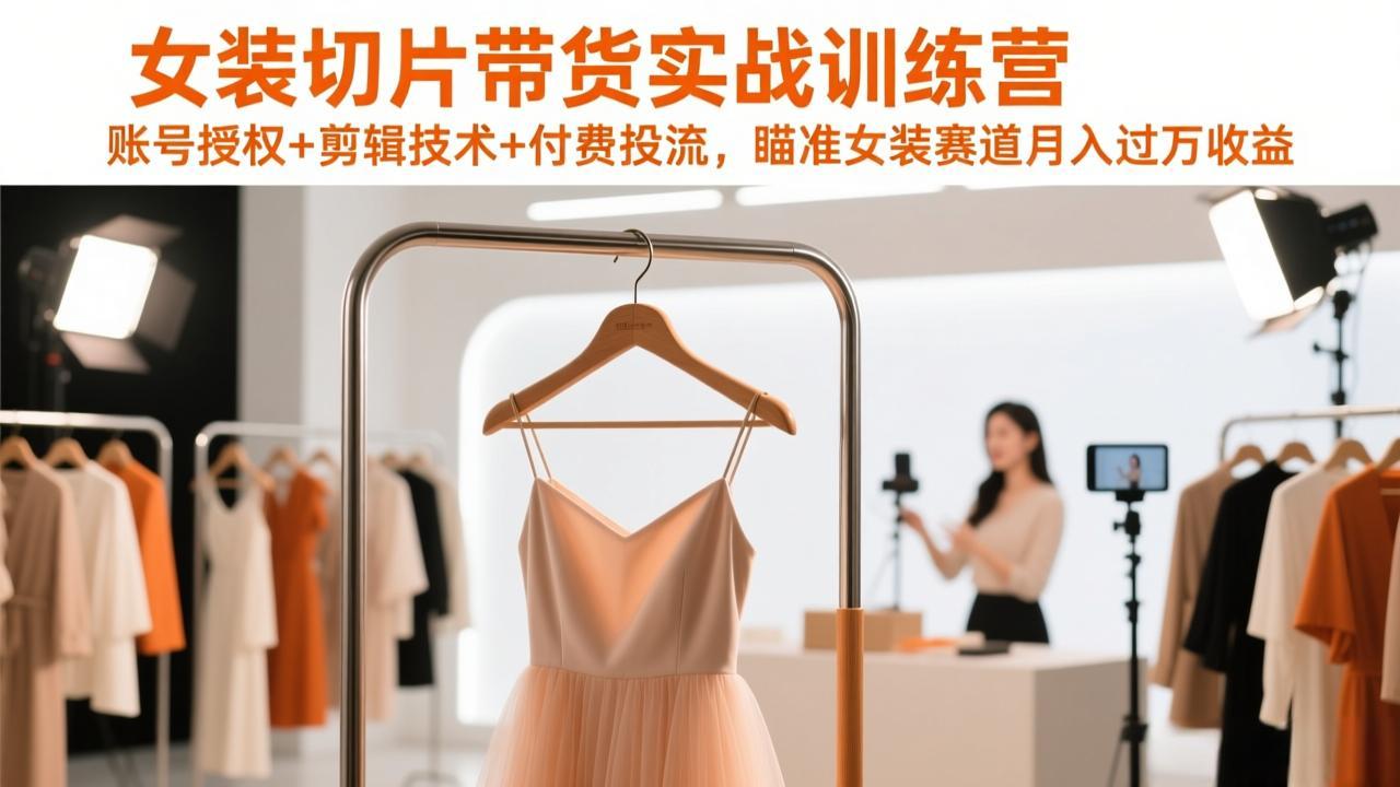 女装切片带货实战训练营,账号授权+剪辑技术+付费投流,瞄准女装赛道月入过万收益-紫橙网创项目网
