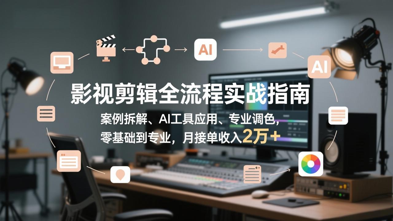 影视剪辑全流程实战指南，案例拆解、AI工具应用、专业调色，零基础到专业，月接单收入2万+-紫橙网创项目网