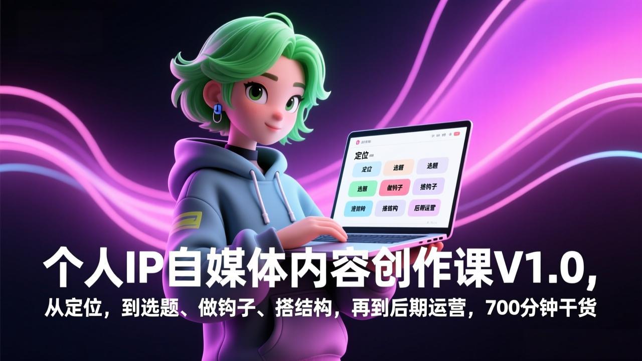 个人IP自媒体内容创作课V1.0,从定位,到选题、做钩子、搭结构,再到后期运营,700分钟干货-紫橙网创项目网