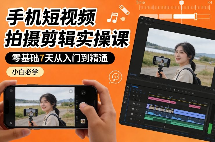 手机短视频拍摄剪辑实操课，零基础7天从入门到精通，小白必学-紫橙网创项目网