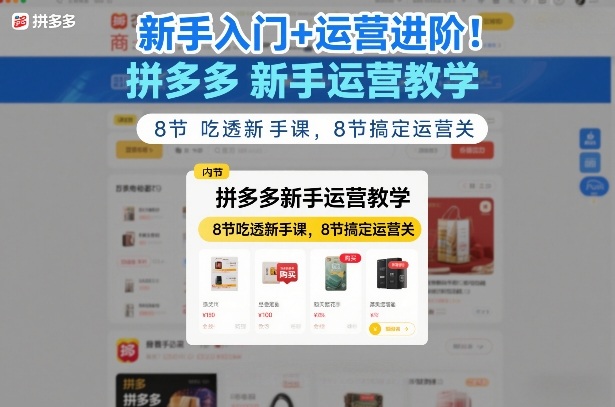 新手入门+运营进阶！拼多多新手运营教学，8节吃透新手课，8节搞定运营关-紫橙网创项目网