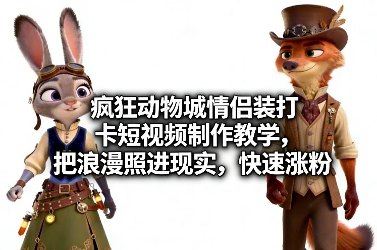 疯狂动物城情侣装打卡短视频制作教学，把浪漫照进现实，快速涨粉-紫橙网创项目网