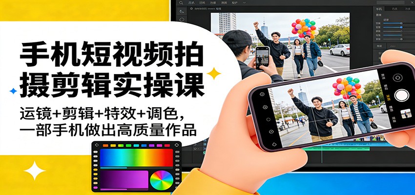 手机短视频拍摄剪辑实操课：运镜+剪辑+特效+调色，一部手机做出高质量作品-紫橙网创项目网