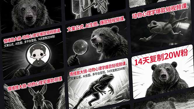 情绪放大镜-动物心理学爆款短视频课，文案公式、AI生图、多平台变现，14天复制20W粉-紫橙网创项目网