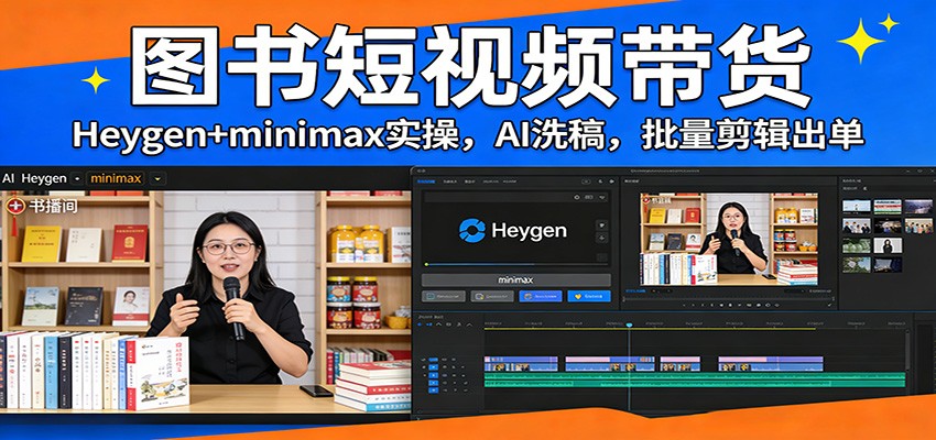 图书短视频带货：Heygen+minimax实操，AI洗稿 ，批量剪辑出单-紫橙网创项目网