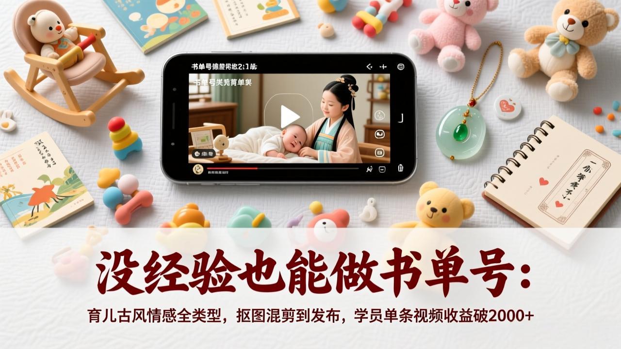 没经验也能做书单号:育儿古风情感全类型,抠图混剪到发布,学员单条视频收益破2000+-紫橙网创项目网