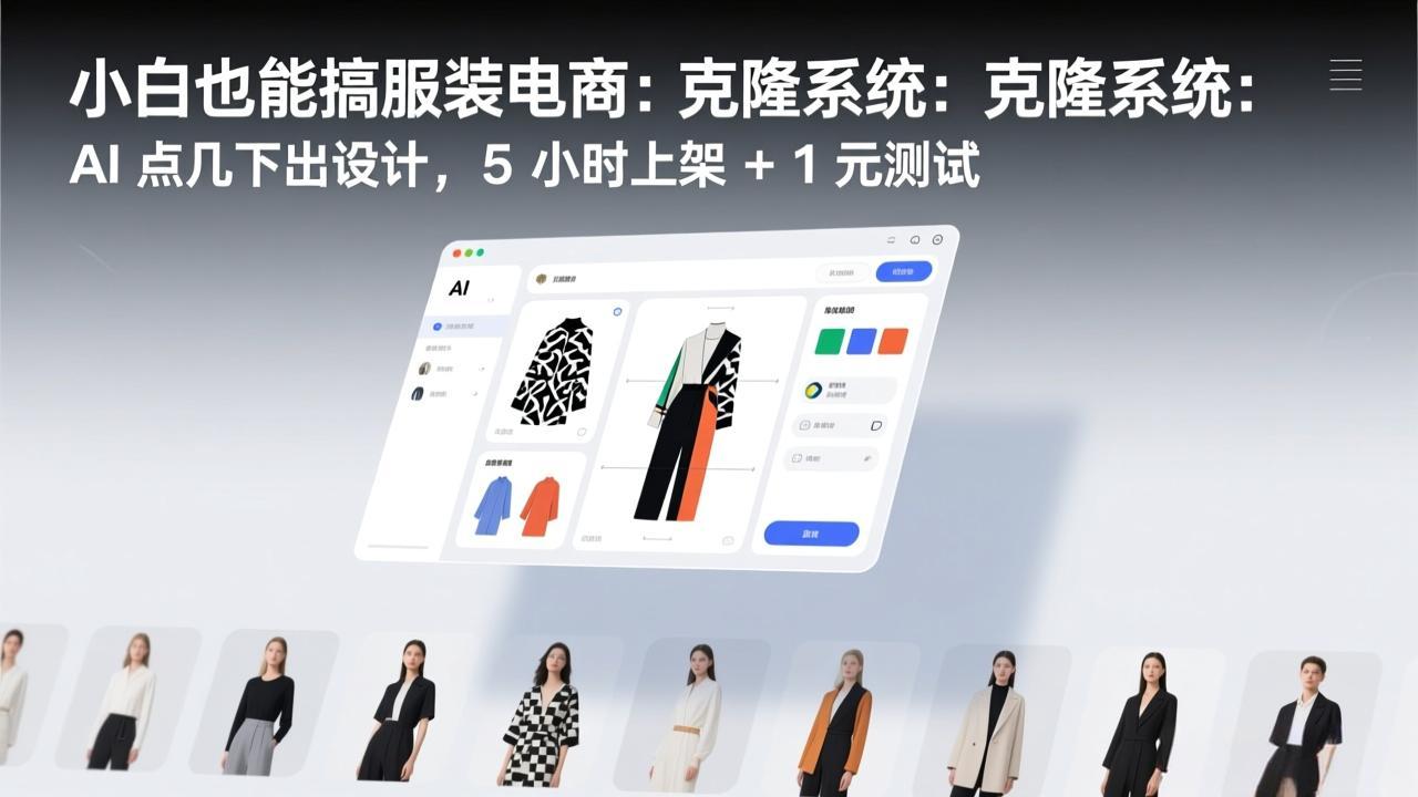 小白也能搞服装电商:克隆系统:AI 点几下出设计,5 小时上架 + 1 元测试-紫橙网创项目网