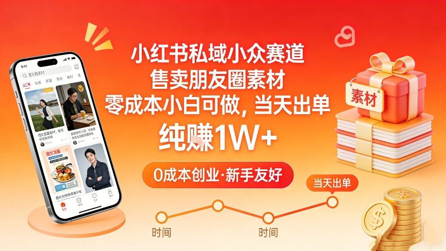 小红书私域小众赛道，售卖朋友圈素材，零成本小白可做，当天出单，月入1W+-紫橙网创项目网