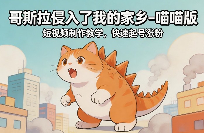 哥斯拉侵入了我的家乡–喵喵版短视频制作教学，快速起号涨粉-紫橙网创项目网