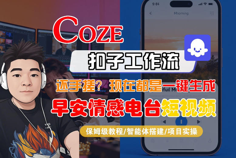 【Coze工作流搭建实操教程】【coze】早安情感电台日签视频还在手动做？用扣子工作流自动生成，省时90%-紫橙网创项目网