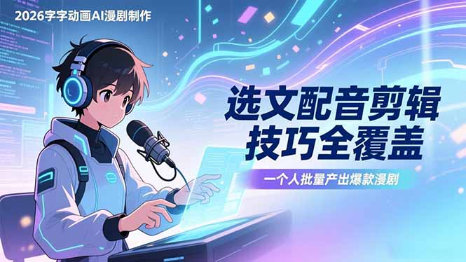 2026字字动画AI漫剧制作-1期，选文配音剪辑技巧全覆盖，一个人就能批量产出爆款漫剧-紫橙网创项目网