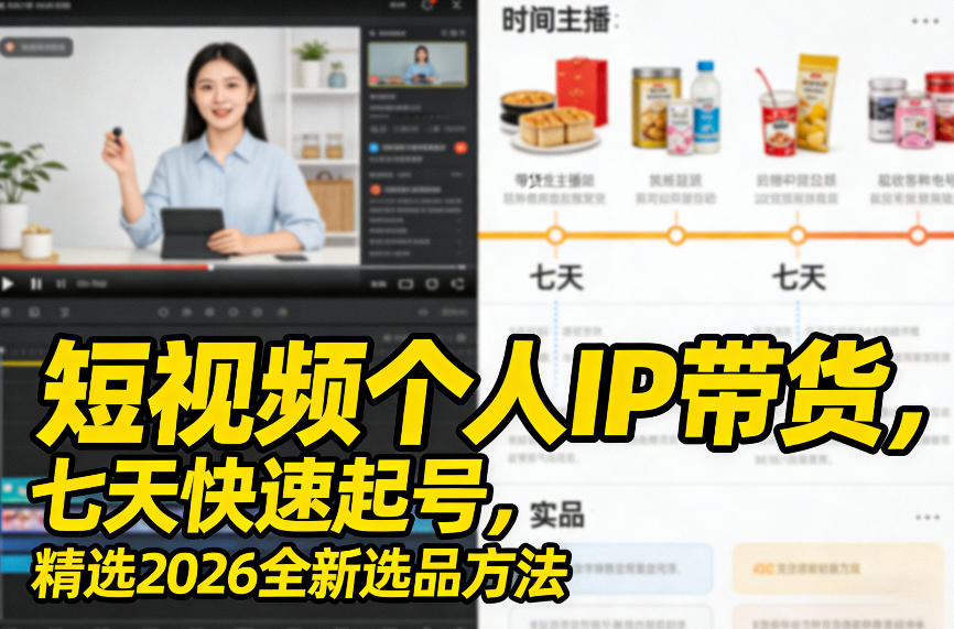 短视频个人IP带货，七天快速起号，精选2026全新选品方法-紫橙网创项目网