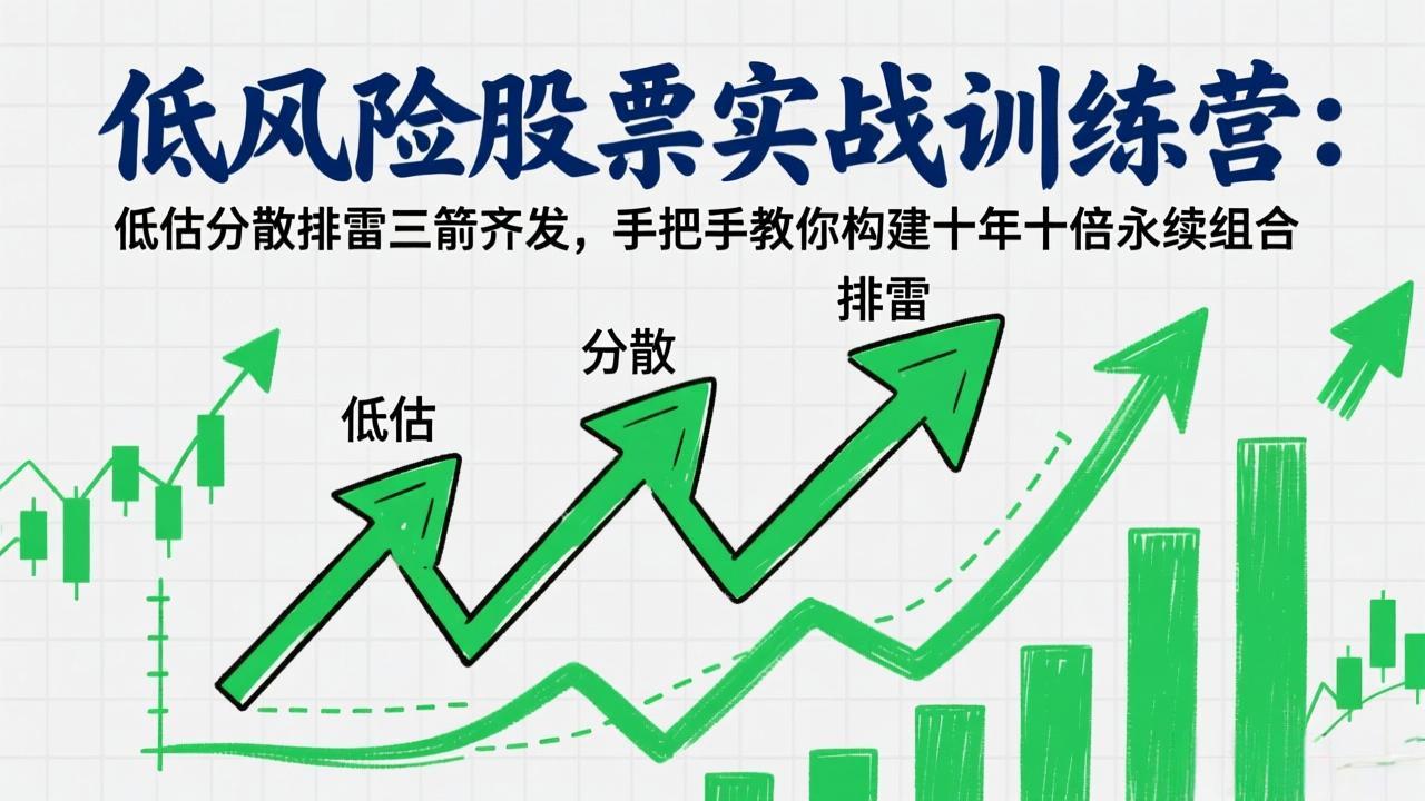 低风险股票实战训练营：低估分散排雷三箭齐发，手把手教你构建十年十倍永续组合-紫橙网创项目网