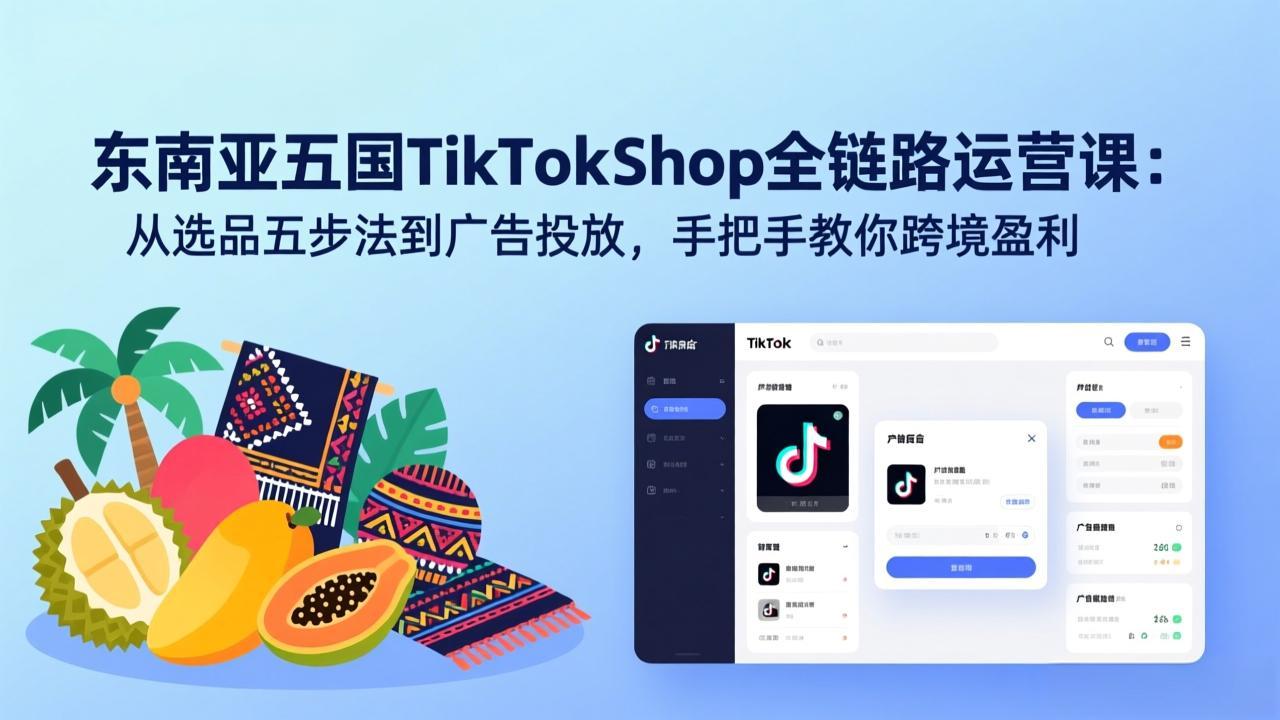 东南亚五国TikTok Shop全链路运营课：从选品五步法到广告投放，手把手教你跨境盈利-紫橙网创项目网