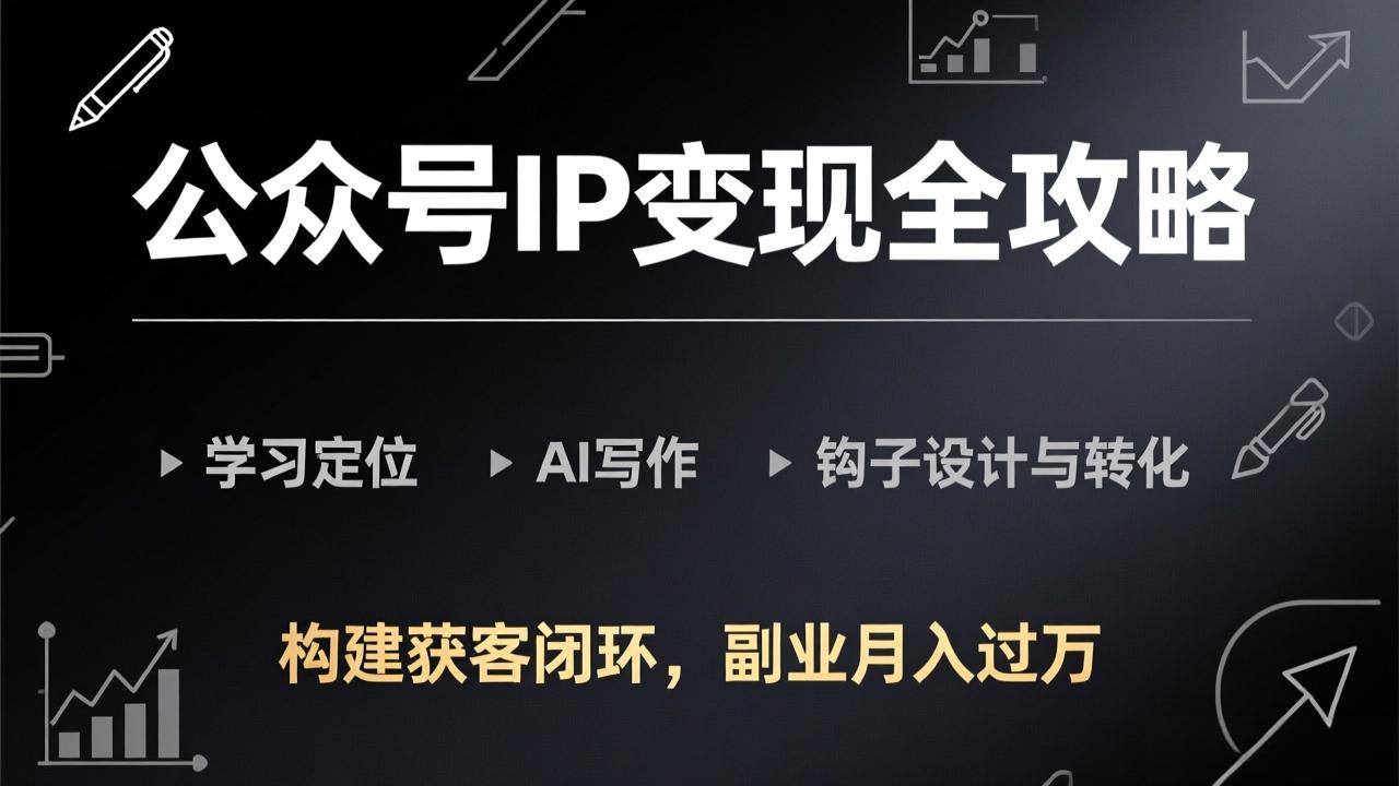 公众号IP变现全攻略-更新,学习定位、AI写作、钩子设计与转化,构建获客闭环,副业月入过万-紫橙网创项目网