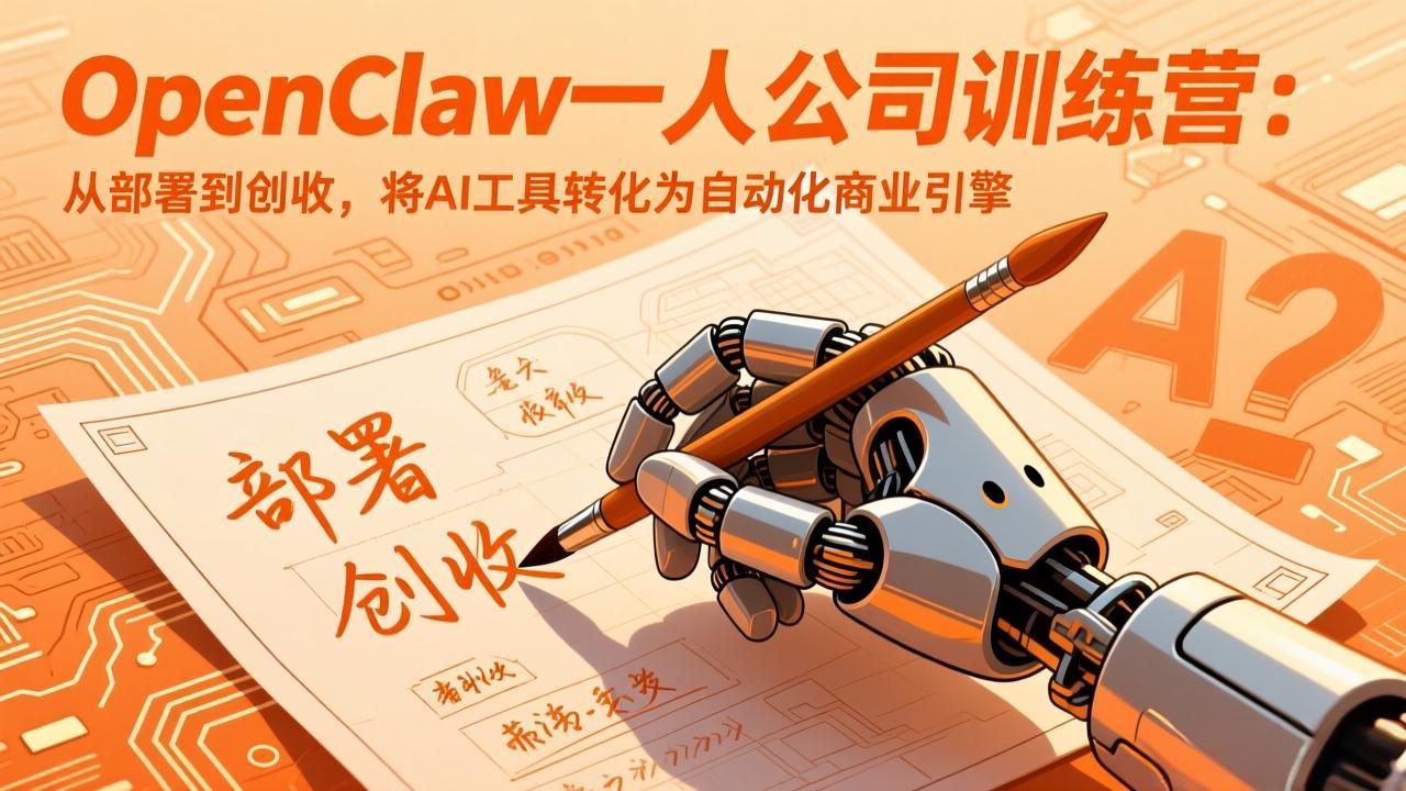 OpenClaw一人公司训练营：从部署到创收，将AI工具转化为自动化商业引擎-紫橙网创项目网