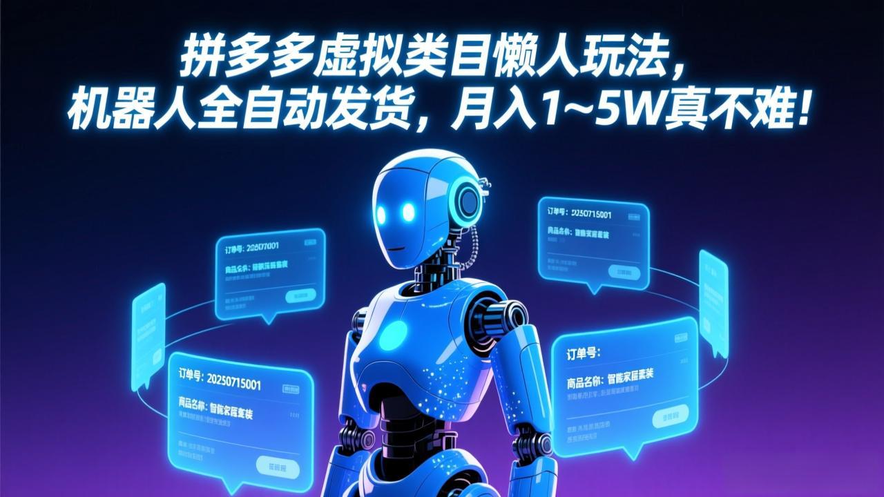 拼多多虚拟类目懒人玩法，机器人全自动发货，月入 1&amp;#8209;5W 真不难！-紫橙网创项目网