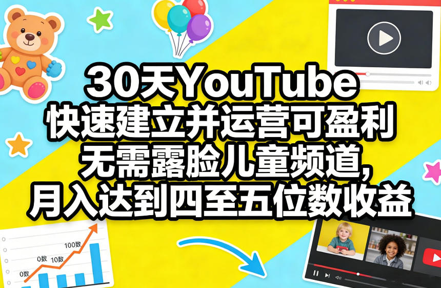 30天YouTube快速建立并运营可盈利无需露脸儿童频道，月入达到四至五位数收益-紫橙网创项目网