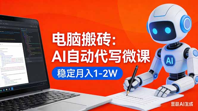 电脑搬砖：AI自动代写微课，稳定月入1-2W，提供接单渠道，0门槛小白可做！-紫橙网创项目网