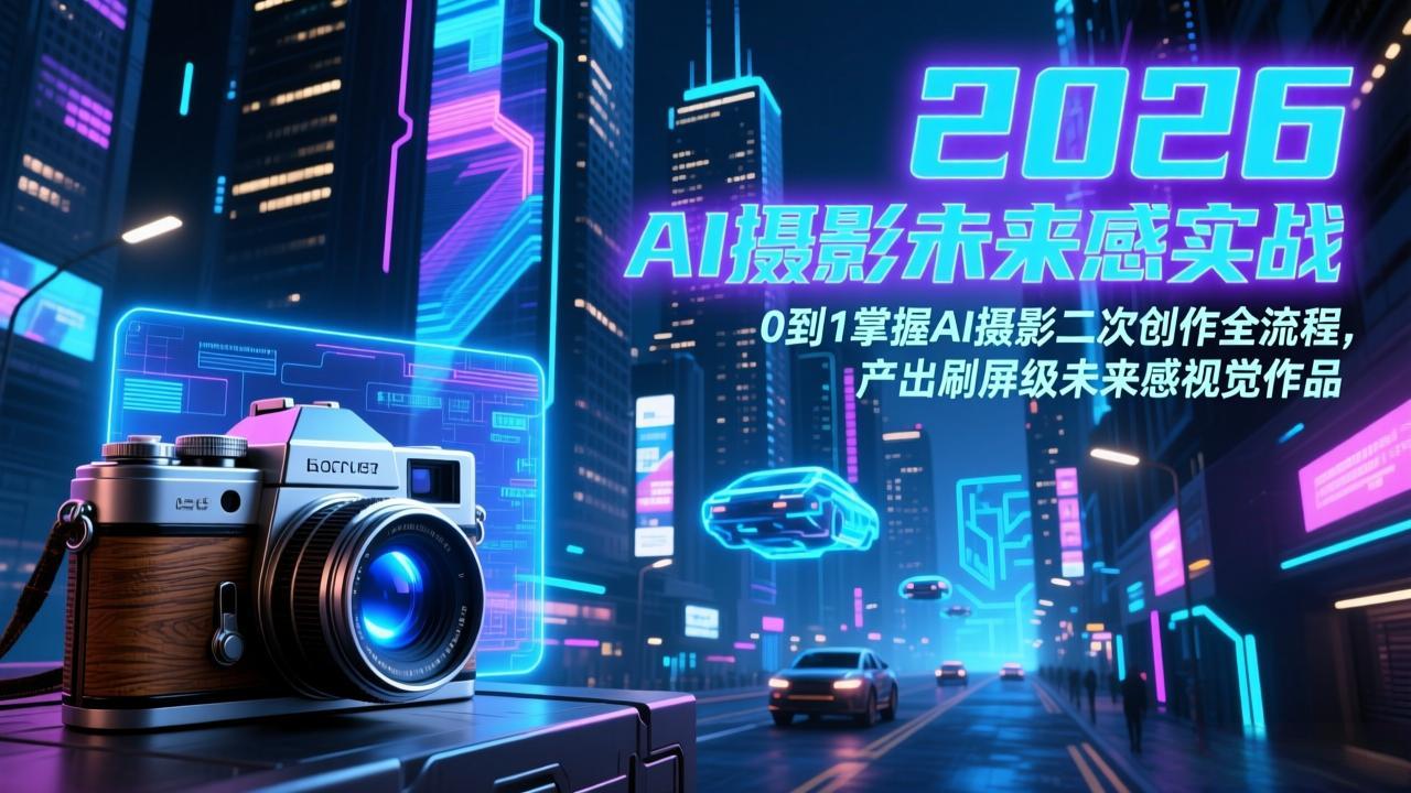 2026 AI摄影未来感实战：0到1掌握AI摄影二次创作全流程，产出刷屏级未来感视觉作品-紫橙网创项目网