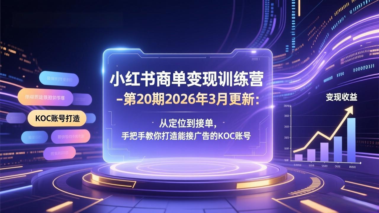 小红书商单变现训练营-第20期26年3月更新：从定位到接单，手把手教你打造能接广告的KOC账号-紫橙网创项目网