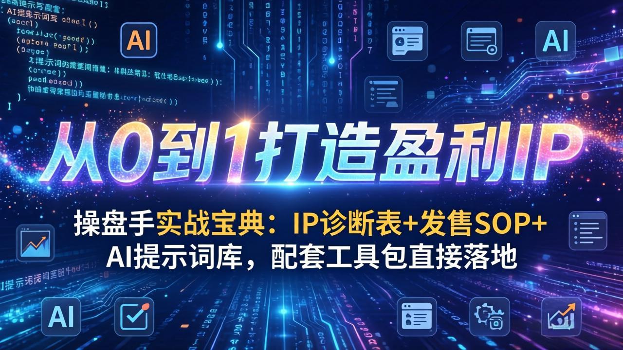 操盘手实战宝典：IP诊断表+发售SOP+AI提示词库，配套工具包直接落地，从0到1打造盈利IP-紫橙网创项目网