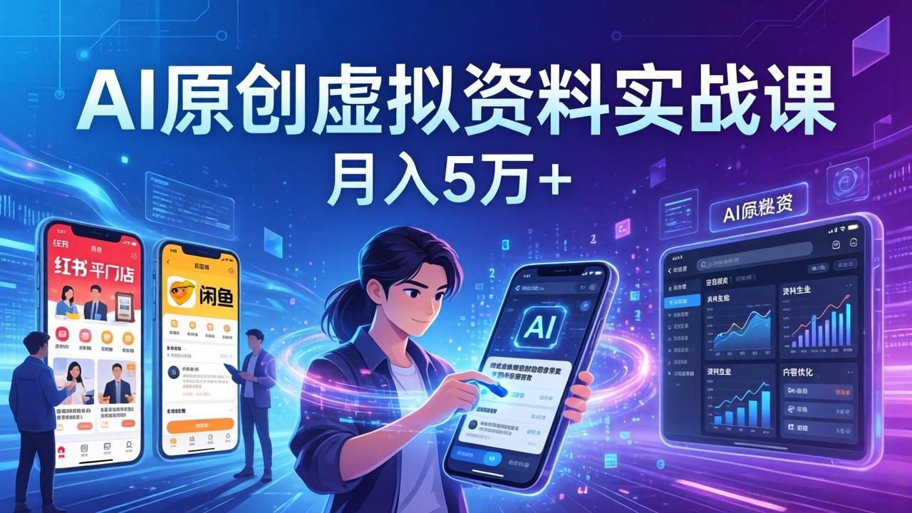 AI原创虚拟资料实战课:2026新机会,小红书闲鱼开店,普通人用AI轻松变现,月入5万+-紫橙网创项目网