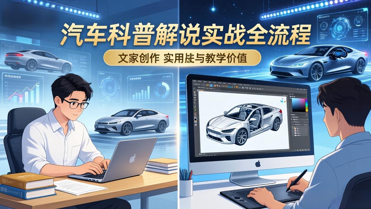抖音汽车科普解说实战：文案+动画+画面处理+去水印全流程，打造专业汽车科普视频-紫橙网创项目网