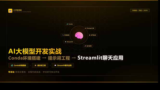 AI大模型开发实战：Conda环境搭建→提示词工程→Streamlit聊天应用，零基础到项目落地-紫橙网创项目网