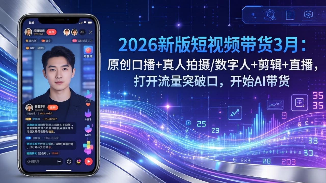 2026新版短视频带货3月：原创口播+真人拍摄/数字人+剪辑+直播，打开流量突破口，开始AI带货-紫橙网创项目网