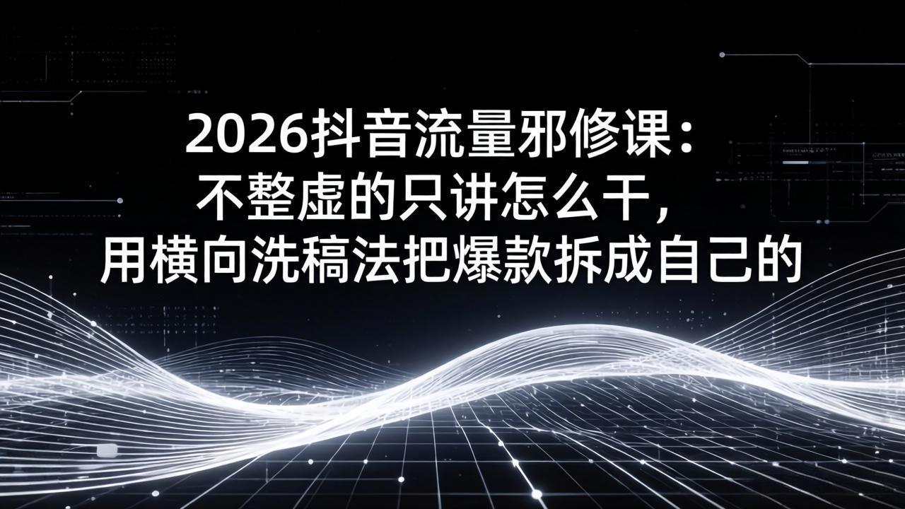 2026抖音流量邪修课：不整虚的只讲怎么干，用横向洗稿法把爆款拆成自己的-紫橙网创项目网