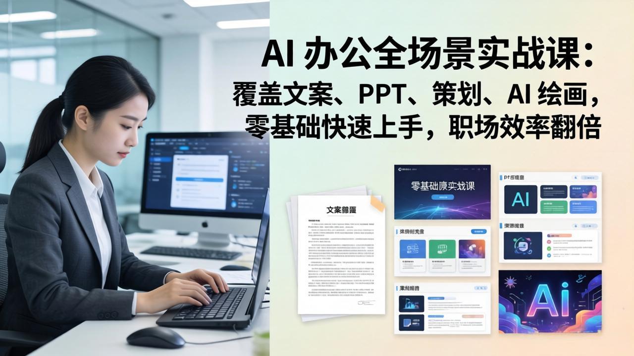 AI 办公全场景实战课:覆盖文案、PPT、策划、AI 绘画,零基础快速上手,职场效率翻倍-紫橙网创项目网