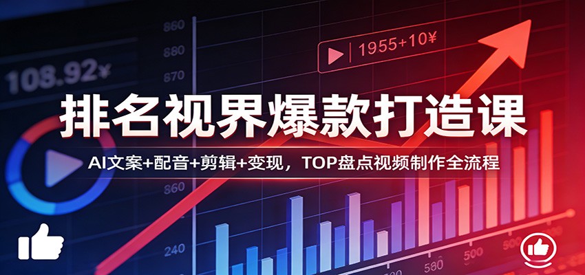 排名视界爆款打造课:AI文案+配音+剪辑+变现,TOP盘点视频制作全流程-紫橙网创项目网