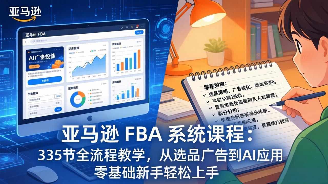 亚马逊 FBA 系统课程（更新26年3月）：335节全流程教学，从选品广告到AI应用，零基础新手轻...-紫橙网创项目网