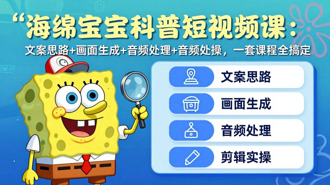 海绵宝宝科普短视频课：文案思路+画面生成+音频处理+剪辑实操，一套课程全搞定-紫橙网创项目网