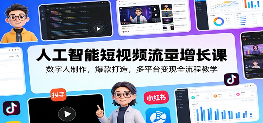 人工智能短视频流量增长课：数字人制作，爆款打造，多平台变现全流程教学-紫橙网创项目网