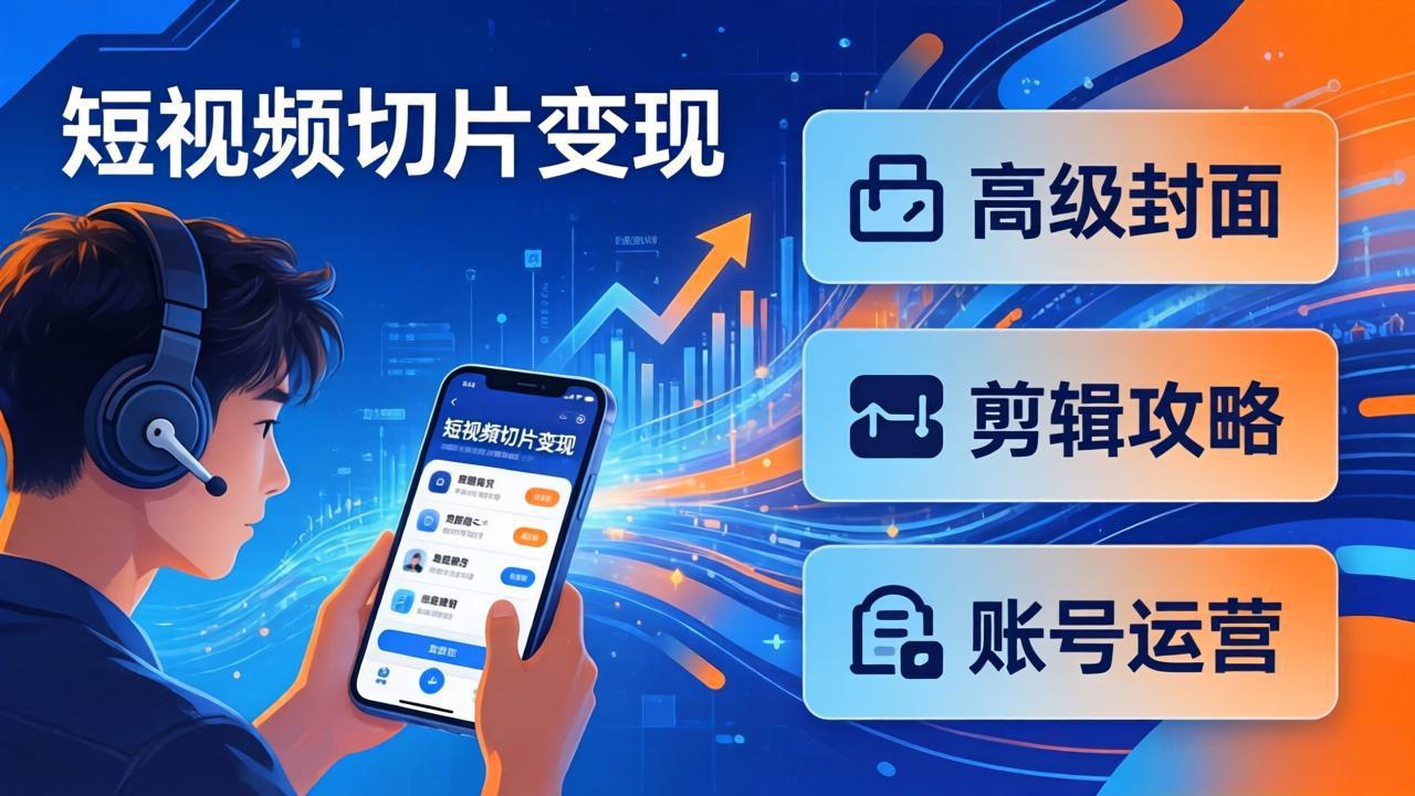短视频切片变现速成班2.0：高级封面+剪辑攻略+账号运营，0基础小白快速入局副业-紫橙网创项目网