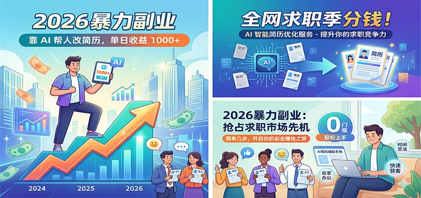 2026暴力副业：靠AI帮人改简历，单日收益1000+，全网求职季分钱-紫橙网创项目网