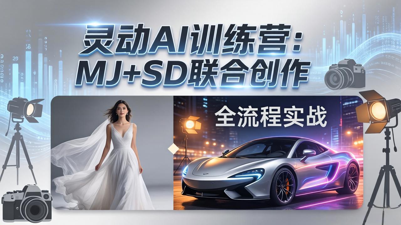 灵动AI训练营-3.0课程：MJ+SD联合创作，从婚纱大片到汽车广告，摄影后期全流程实战-紫橙网创项目网
