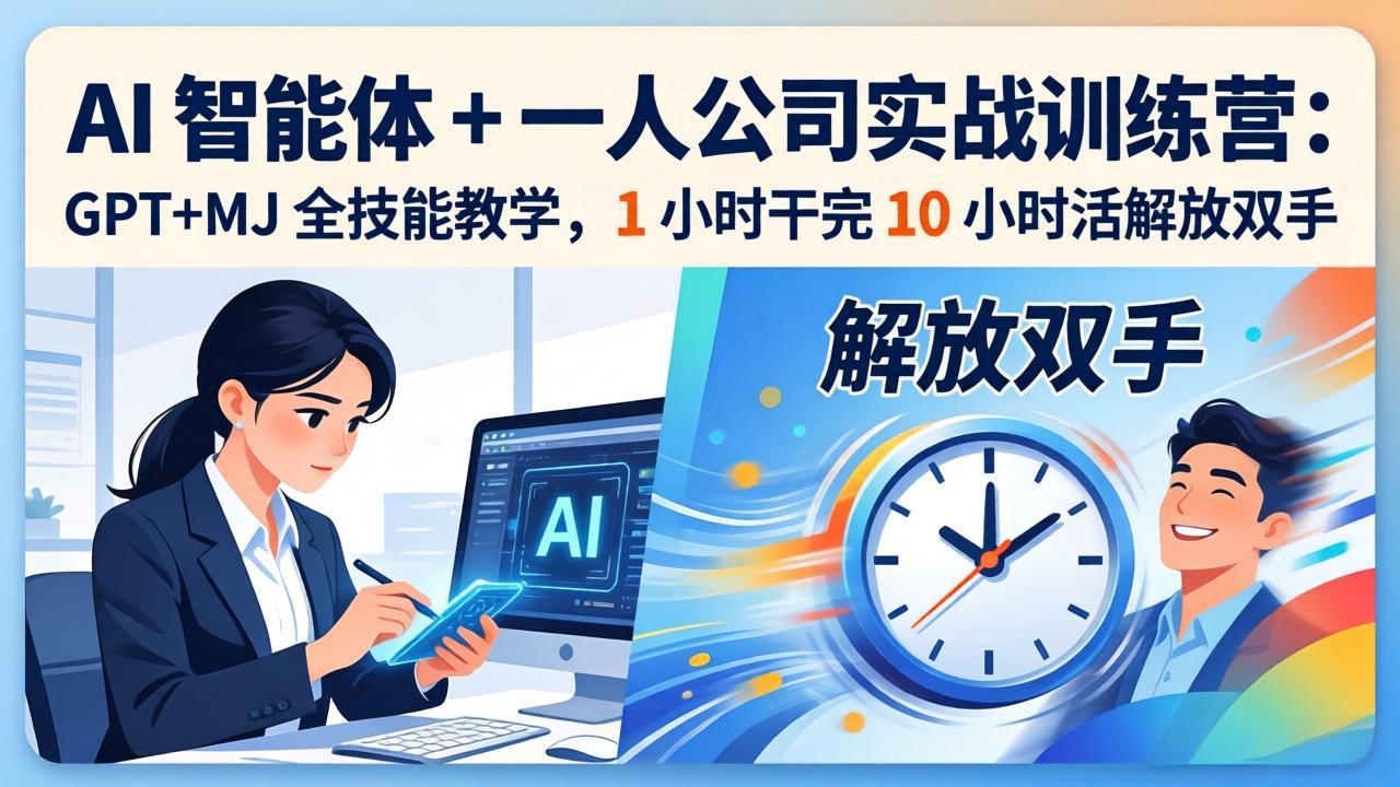 AI 智能体 + 一人公司实战训练营:GPT+MJ 全技能教学,1 小时干完 10 小时活解放双手-紫橙网创项目网