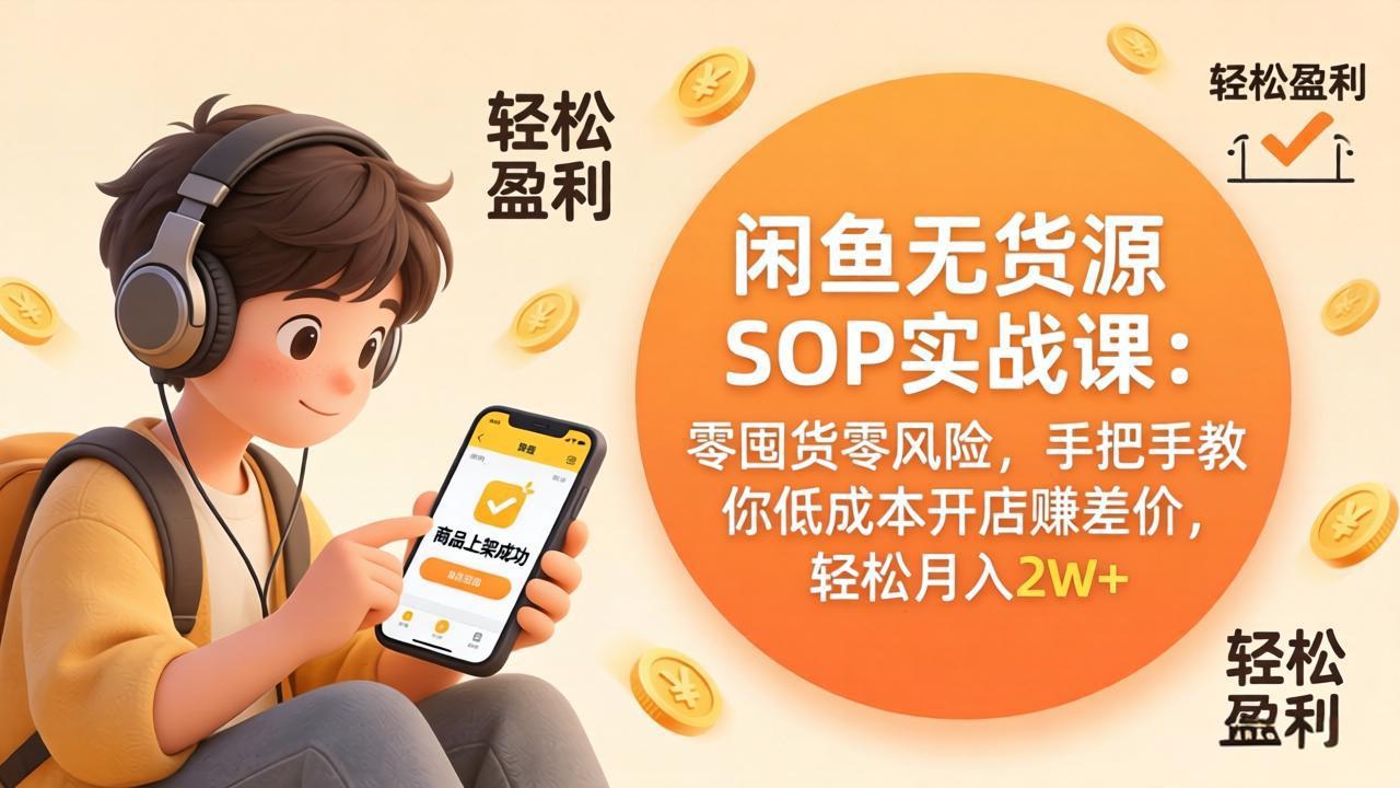 闲鱼无货源SOP实战课:零囤货零风险,手把手教你低成本开店赚差价,轻松月入2w+-紫橙网创项目网