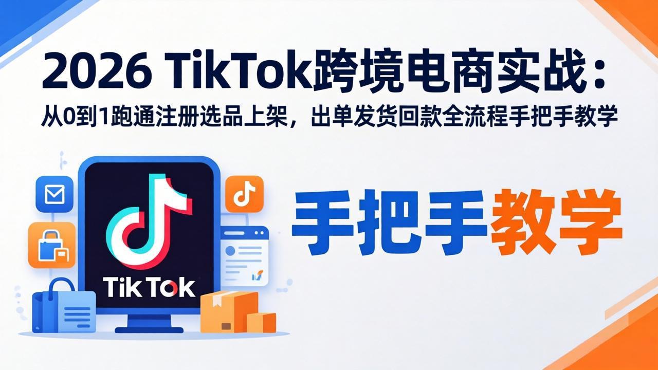 2026TikTok跨境电商实战：从0到1跑通注册选品上架，出单发货回款全流程手把手教学-紫橙网创项目网