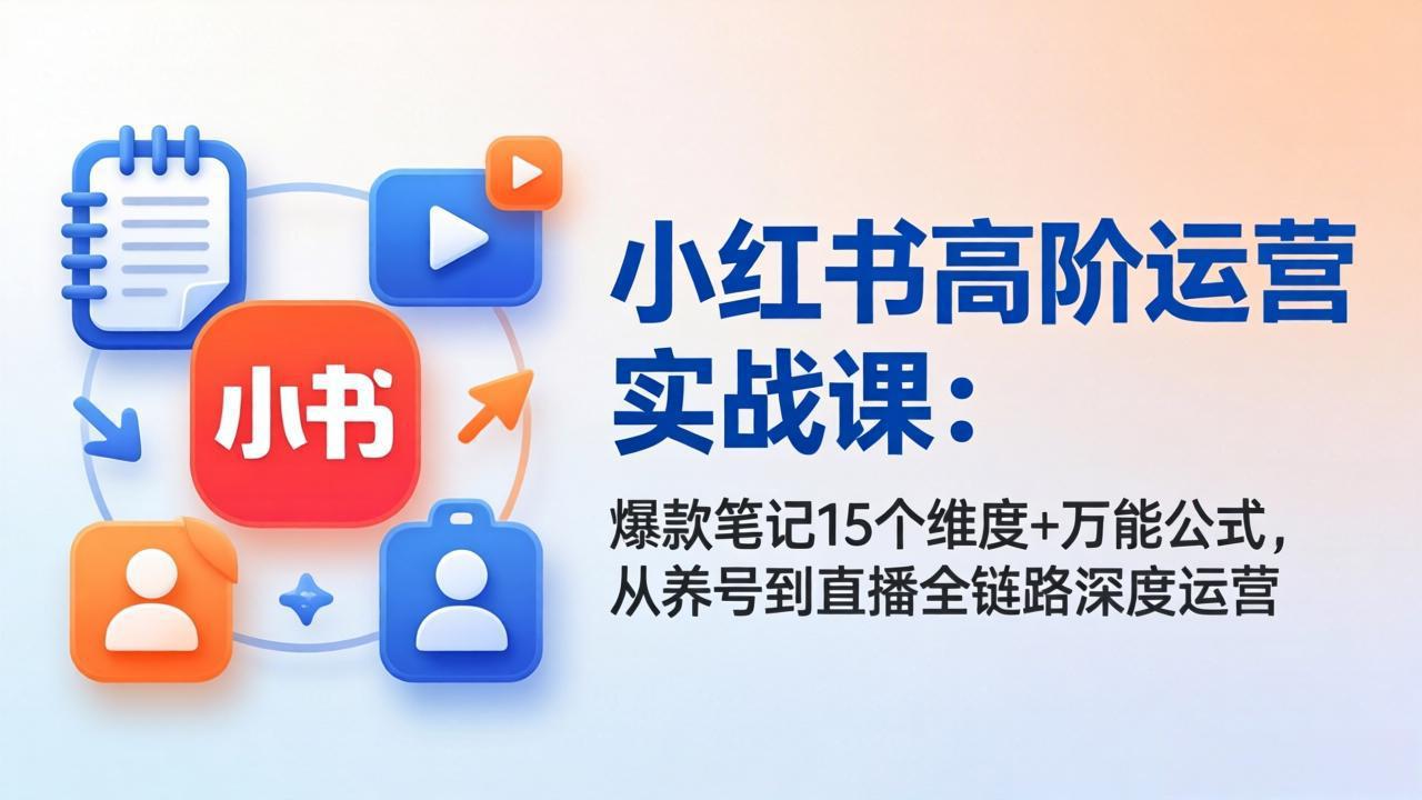 小红书高阶运营实战课：爆款笔记15个维度+万能公式，从养号到直播全链路深度运营-紫橙网创项目网