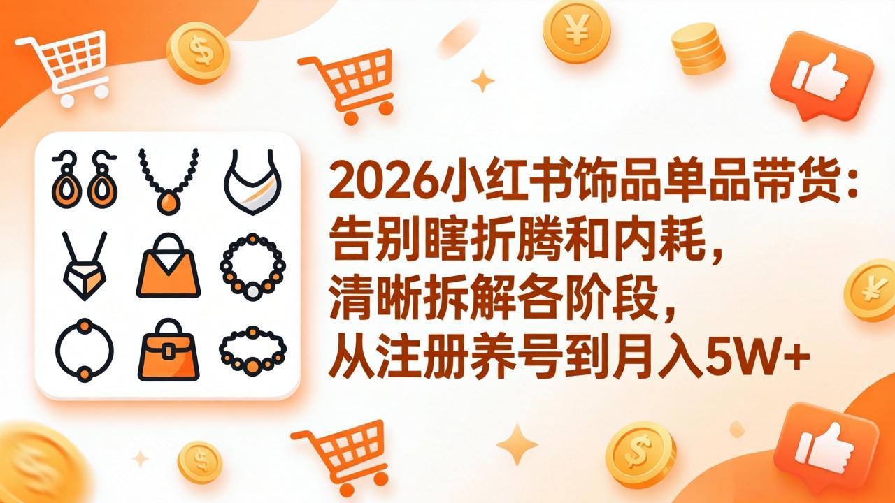 2026小红书饰品单品带货:告别瞎折腾和内耗,清晰拆解各阶段,从注册养号到月入5W+-紫橙网创项目网