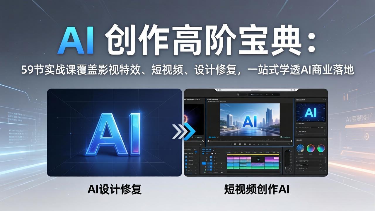 AI 创作高阶宝典：59节实战课覆盖影视特效、短视频、设计修复，一站式学透AI商业落地-紫橙网创项目网
